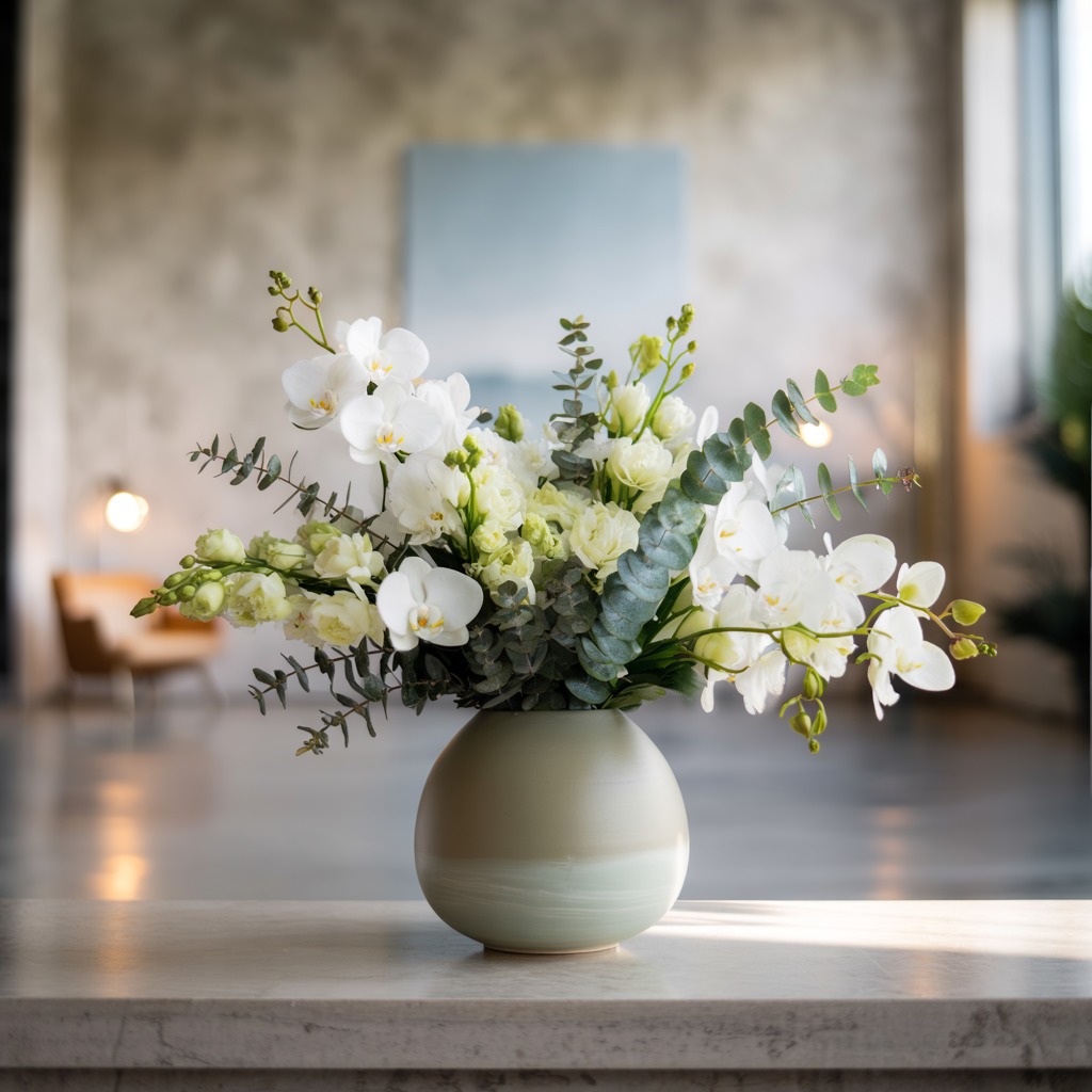 Vaalea kukka-asetelma